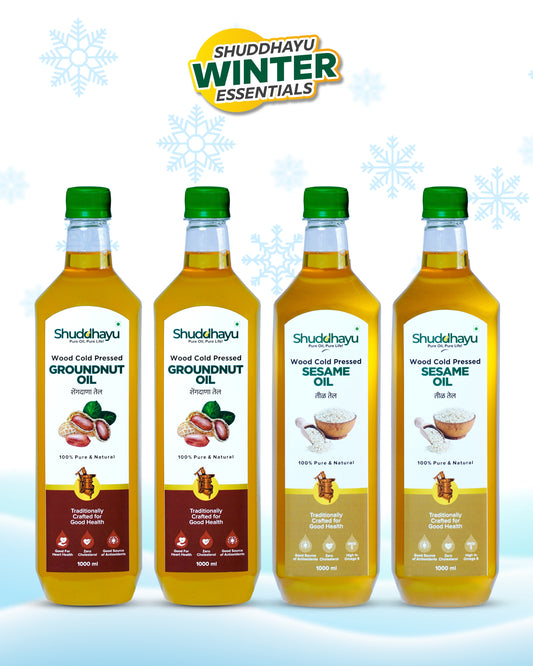 Groundnut (1L x 2) + Sesame (1L x 2) Oil Combo | Wood Cold Pressed Oil