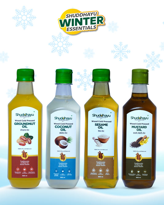 Groundnut, Coconut, Sesame & Mustard Oil (500ml Each) | Wood Cold Pressed