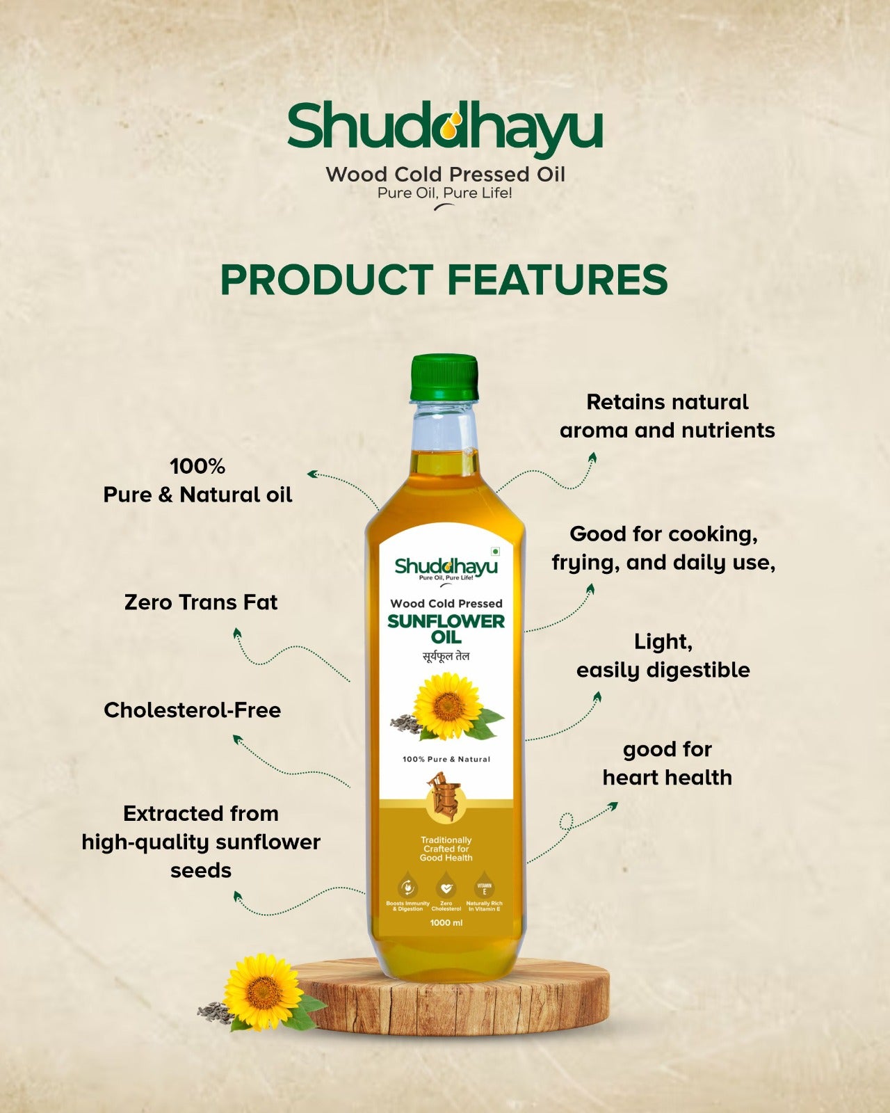 Wood Cold Pressed Sunflower Oil