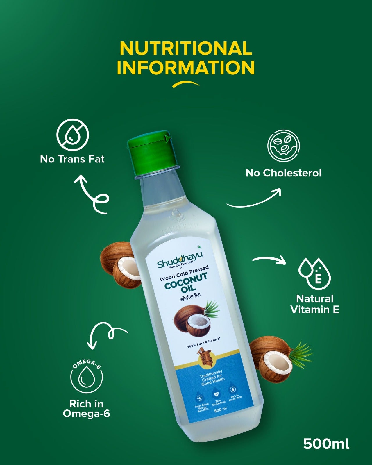 Cold Pressed Groundnut (1L), Safflower (1L) & Coconut Oil (500ml) | Shuddhayu Wood Cold Pressed Oil