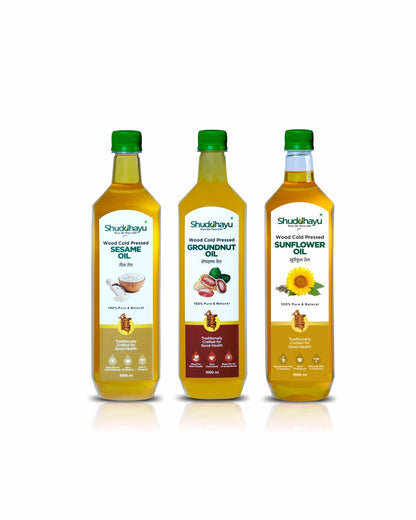Cold Pressed Groundnut, Sesame (Til) & Sunflower Oil (1L Each) | Shuddhayu Cold Pressed Oils