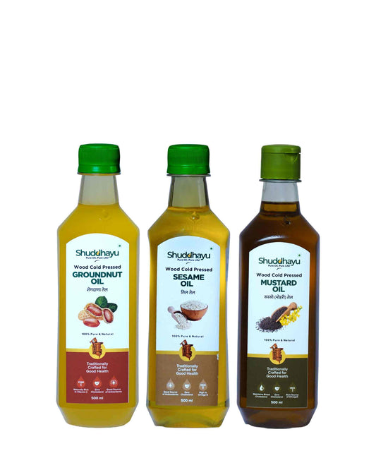Groundnut, Sesame & Mustard Oil Combo (500ml Each) | Wood Cold Pressed