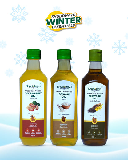 Groundnut, Sesame & Mustard Oil Combo (500ml Each) | Wood Cold Pressed