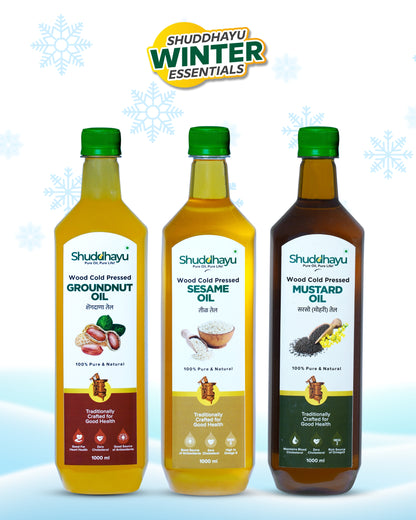 Groundnut, Sesame (Til) & Mustard Oil (1L Each) | Wood Cold Pressed