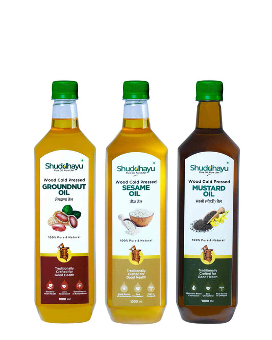 Groundnut, Sesame (Til) & Mustard Oil (1L Each) | Wood Cold Pressed