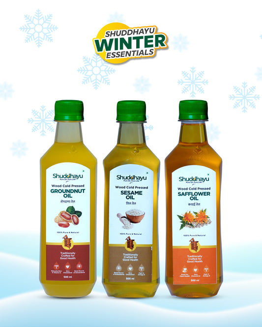 Groundnut, Sesame & Safflower Oil Combo (500ml Each) | Wood Cold Pressed