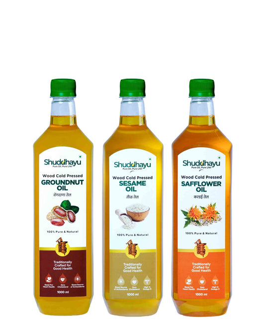 Groundnut, Sesame & Safflower Oil Combo (1L Each) | Wood Cold Pressed