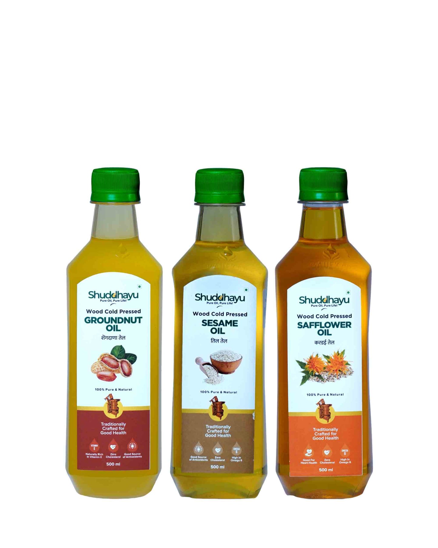 Groundnut, Sesame & Safflower Oil Combo (500ml Each) | Wood Cold Pressed