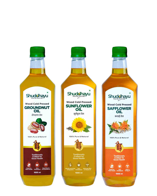 Groundnut, Sunflower & Safflower Oil (1L Each) | Wood Cold Pressed