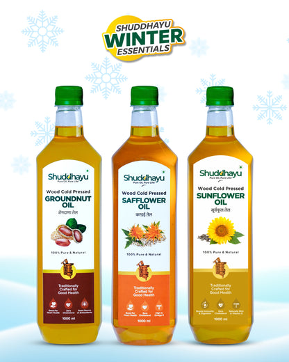 Groundnut, Sunflower & Safflower Oil (1L Each) | Wood Cold Pressed