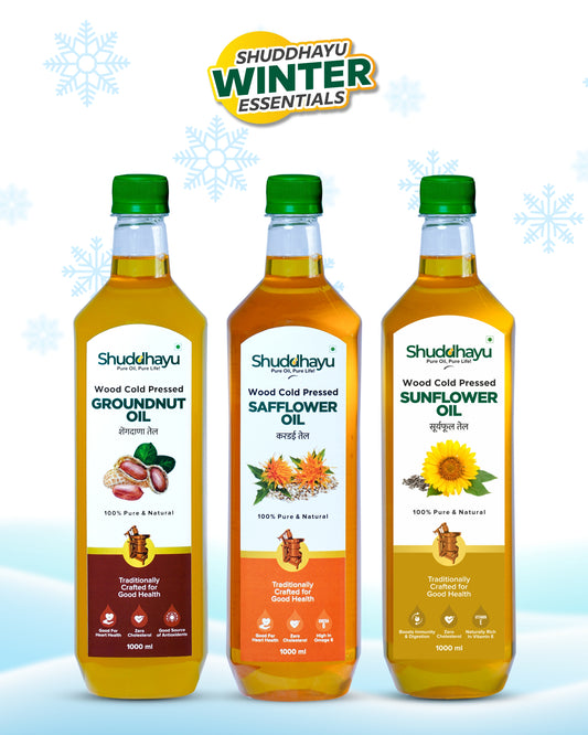 Groundnut, Sunflower & Safflower Oil (1L Each) | Wood Cold Pressed