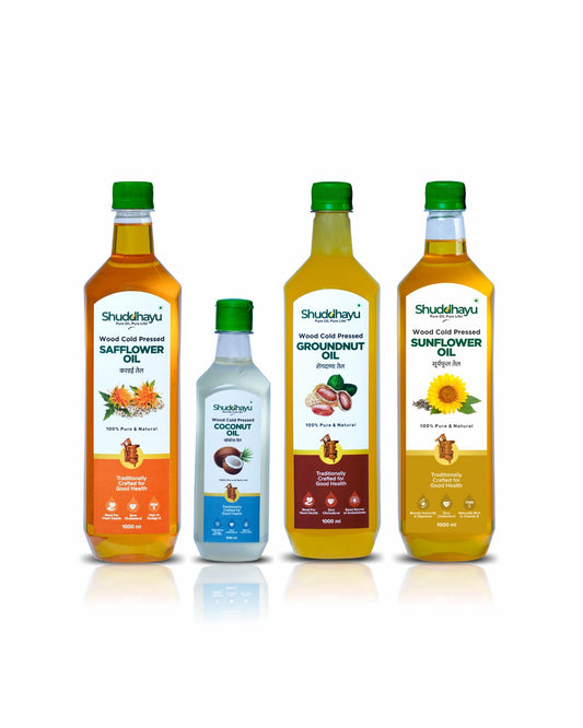 Groundnut, Safflower, Sunflower 1L + Coconut 200ml |  Cold Pressed Oils by Shuddhayu