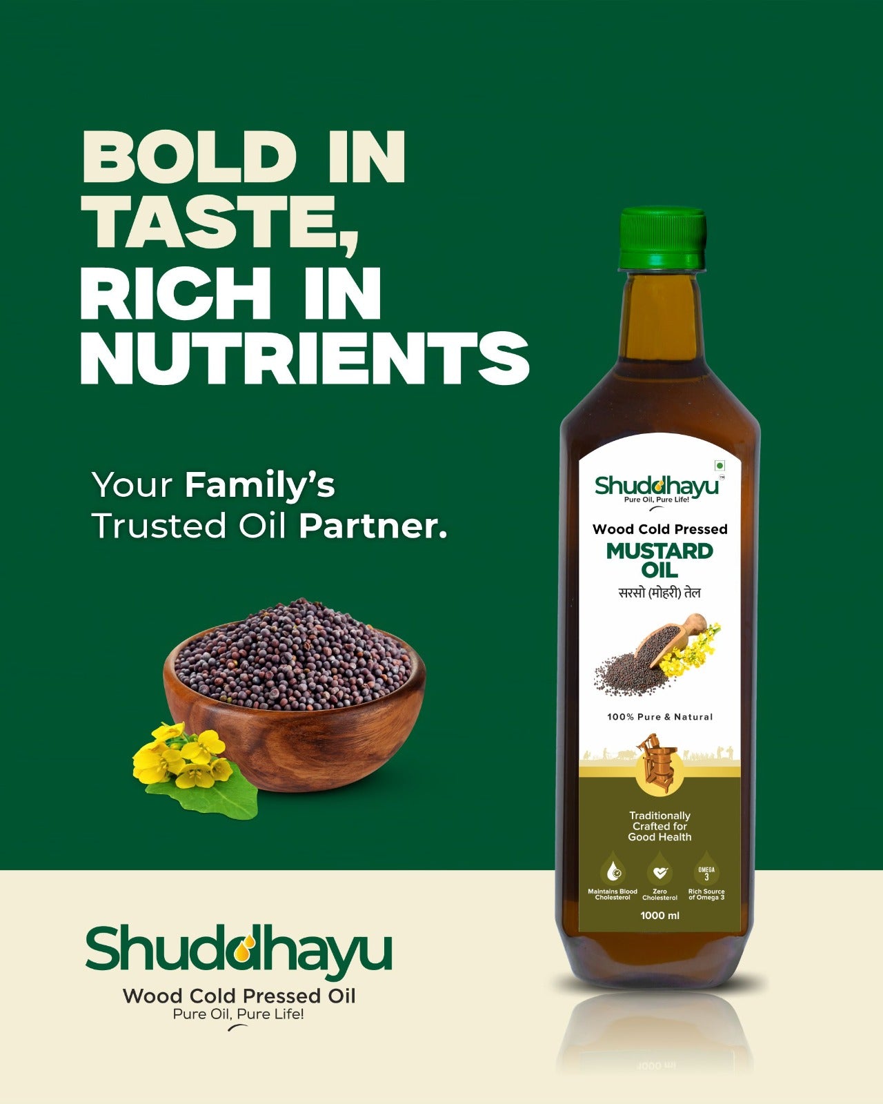 Organic Wood Pressed Mustard Oil (Kachi Ghani) | Lakdi Ghani Sarso Tel | 100% Pure & Unrefined