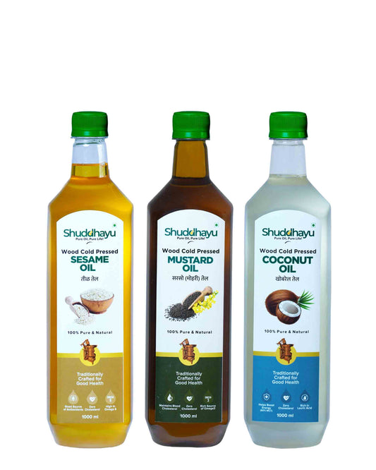 Sesame, Mustard & Coconut Oil Combo (1L Each) | Wood Cold Pressed