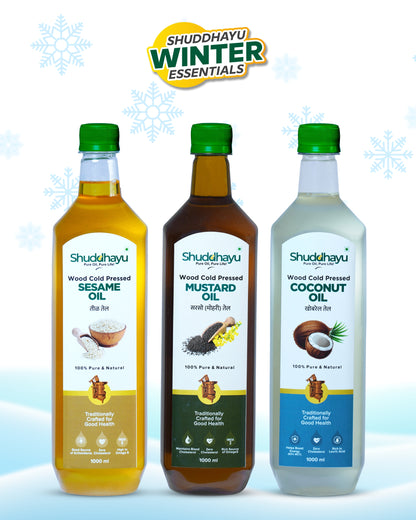 Sesame, Mustard & Coconut Oil Combo (1L Each) | Wood Cold Pressed