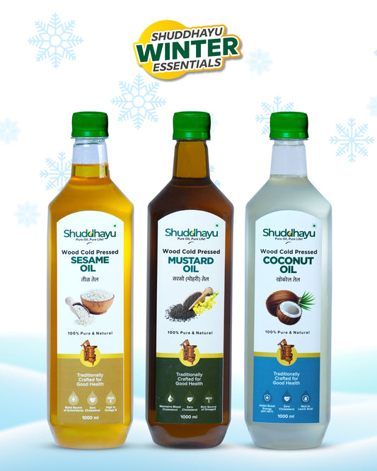 Sesame, Mustard & Coconut Oil Combo (1L Each) | Wood Cold Pressed