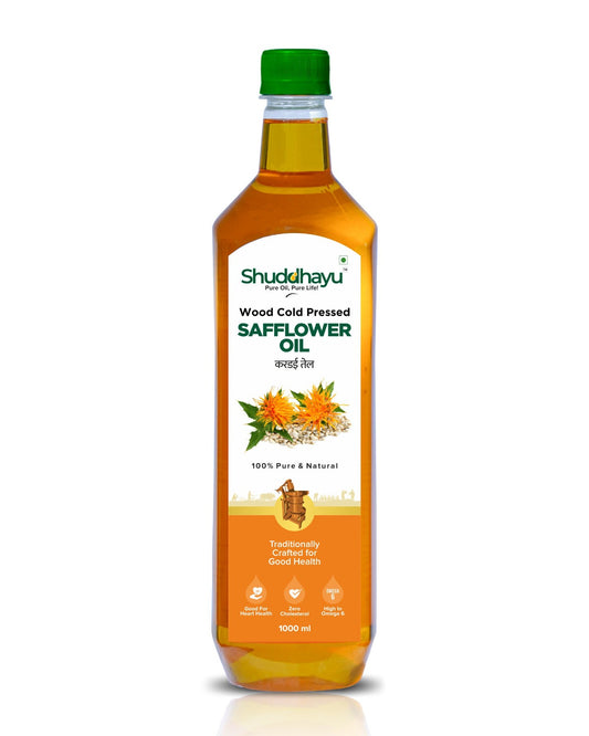 Organic Wood Pressed Safflower Oil (Kardai Tel) | Lakdi Ghani | 100% Pure, Unrefined & Heart-Healthy