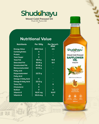 Organic Wood Pressed Safflower Oil (Kardai Tel) | Lakdi Ghani | 100% Pure, Unrefined & Heart-Healthy