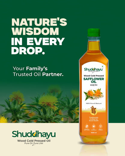 Organic Wood Pressed Safflower Oil (Kardai Tel) | Lakdi Ghani | 100% Pure, Unrefined & Heart-Healthy