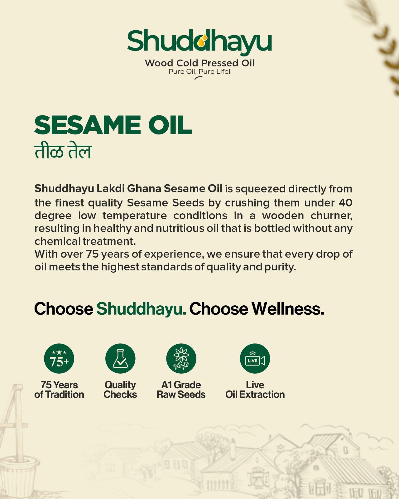Organic Wood Pressed White Sesame Oil | Lakdi Ghani Til Tel | 100% Pure for Cooking, Oil Pulling & Hair