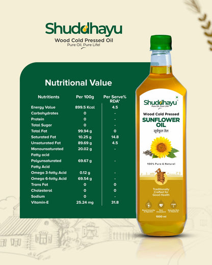 Organic Wood Pressed Sunflower Oil | Lakdi Ghani | 100% Pure, Unrefined & Non-GMO for Weight Loss