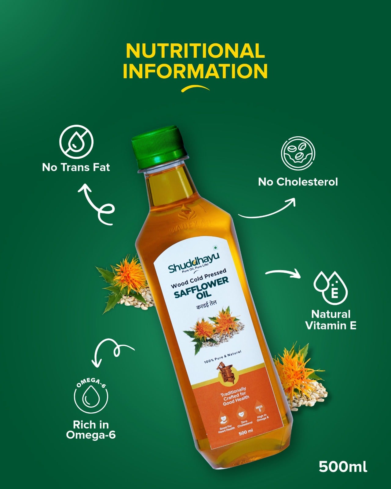 Groundnut, Safflower, Sesame (Til) & Mustard (500ml Each) | Wood Cold Pressed