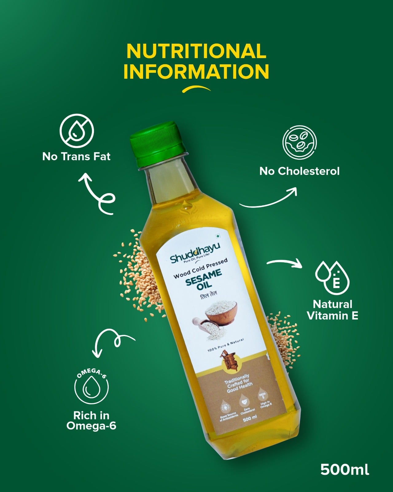 Groundnut, Coconut, Sesame & Mustard Oil (500ml Each) | Wood Cold Pressed